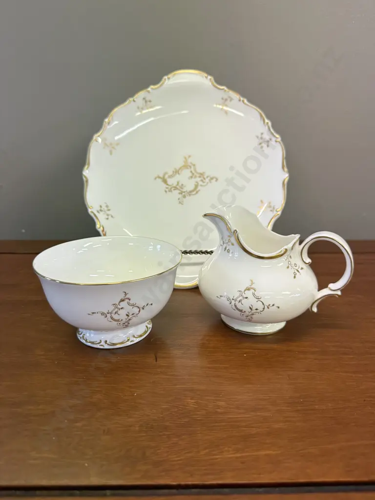 Royal Doulton English Fine China "Monteige"Cake Plate, Creamer & Sugar Bowl #H4954 Image 1++